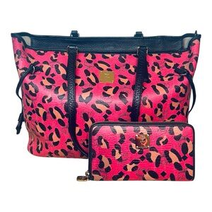 MCM Pink Cheetah Print Tote with Wallet